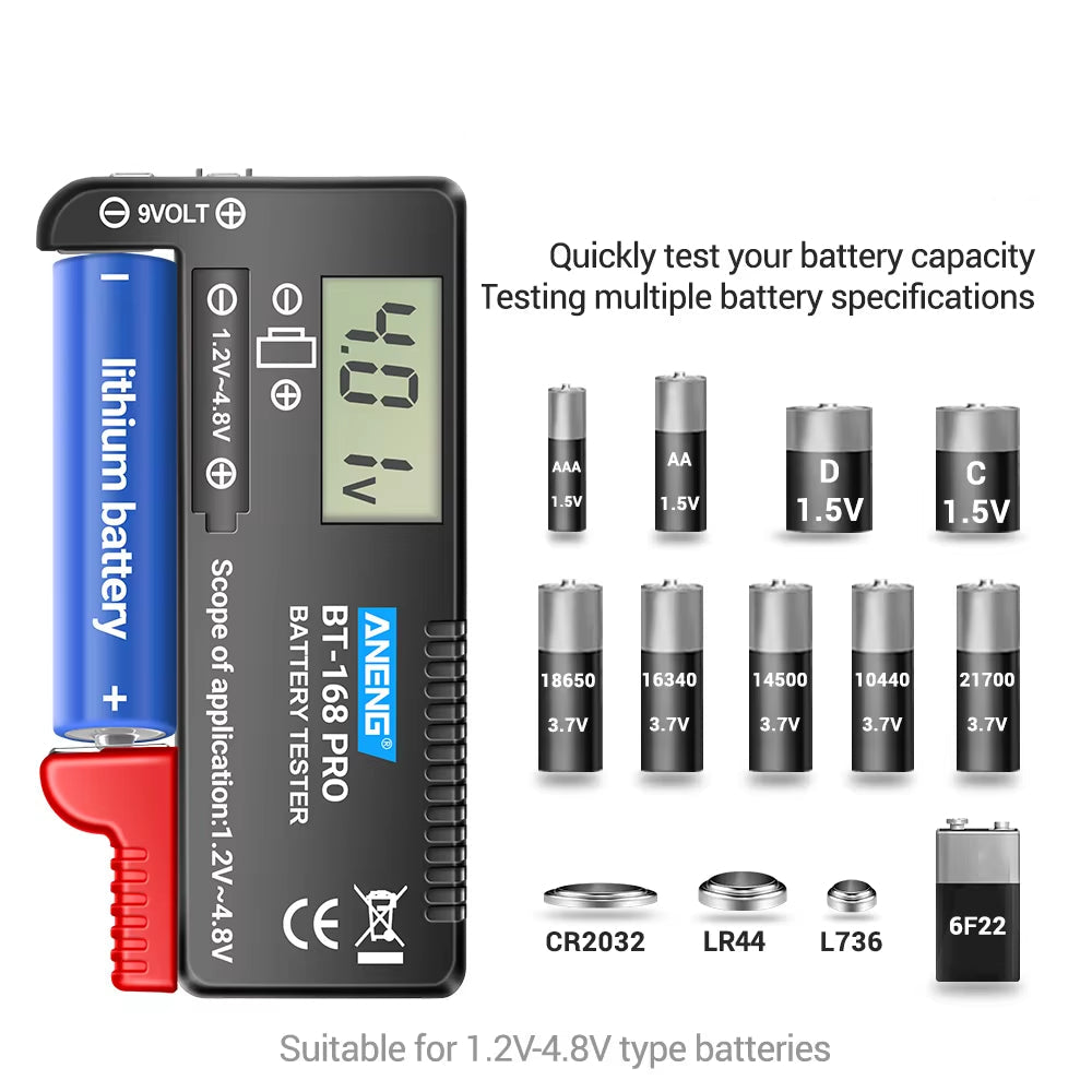 BT-168 PRO Digital Lithium Battery Capacity Tester Checkered Load Analyzer Display Check AAA AA Button Cell Universal Test